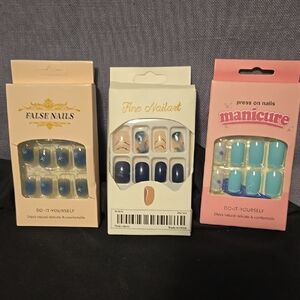 False Nails and Manicure Set - Blue and Teal